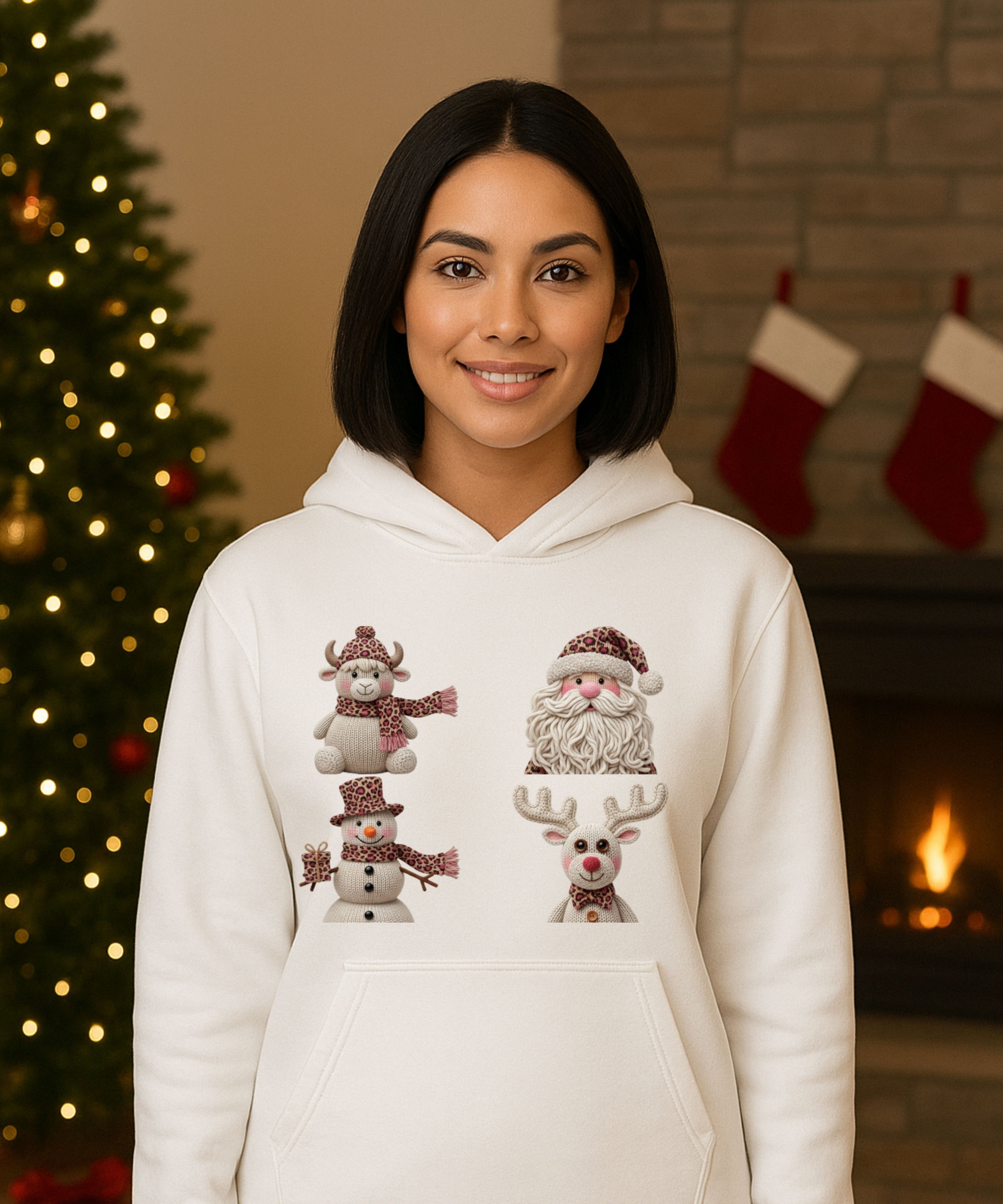 Leopard Print Christmas Characters crochet — Unisex Hoodie