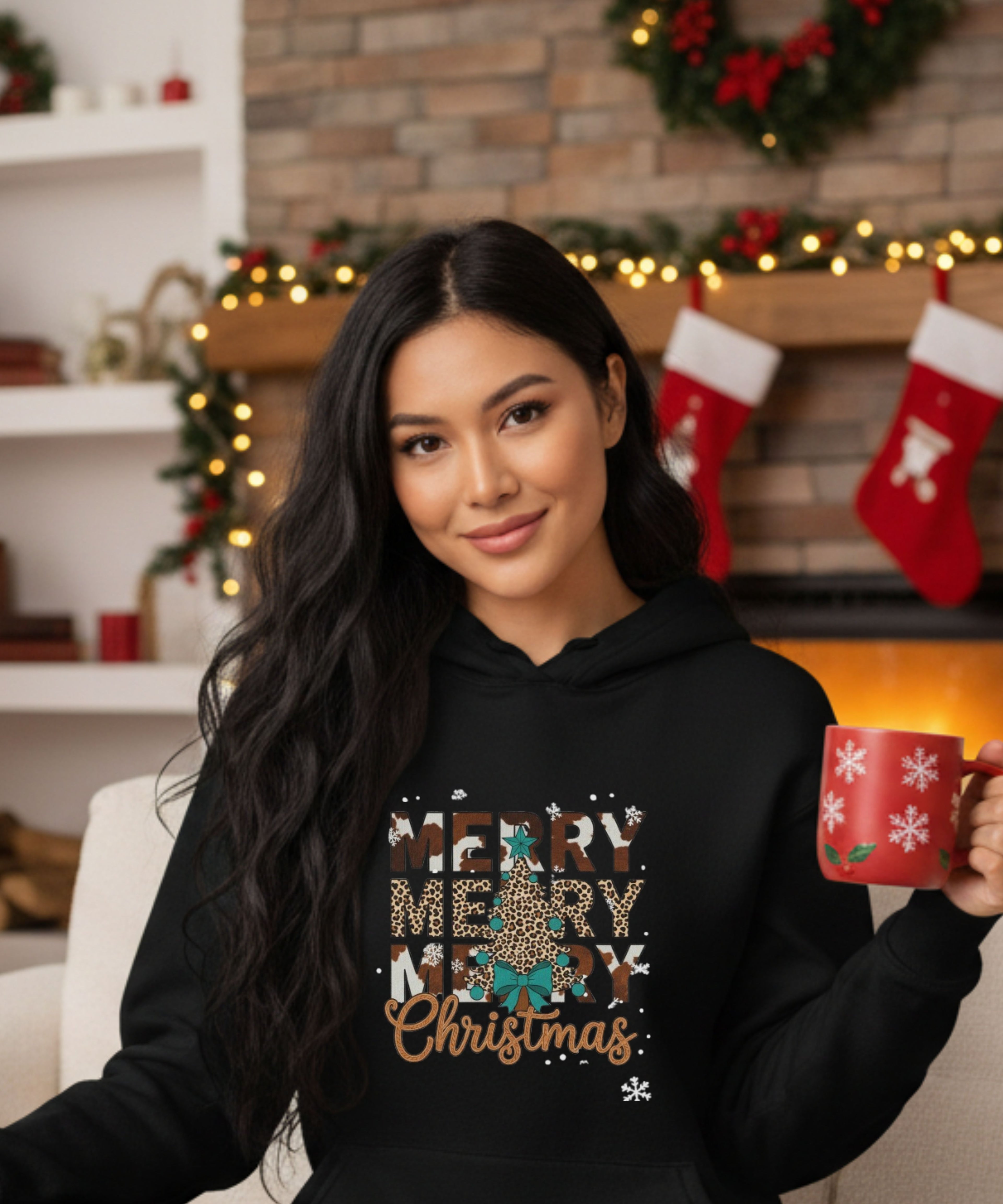 Western Animal Print “Merry Merry Merry Christmas — Unisex Hoodie