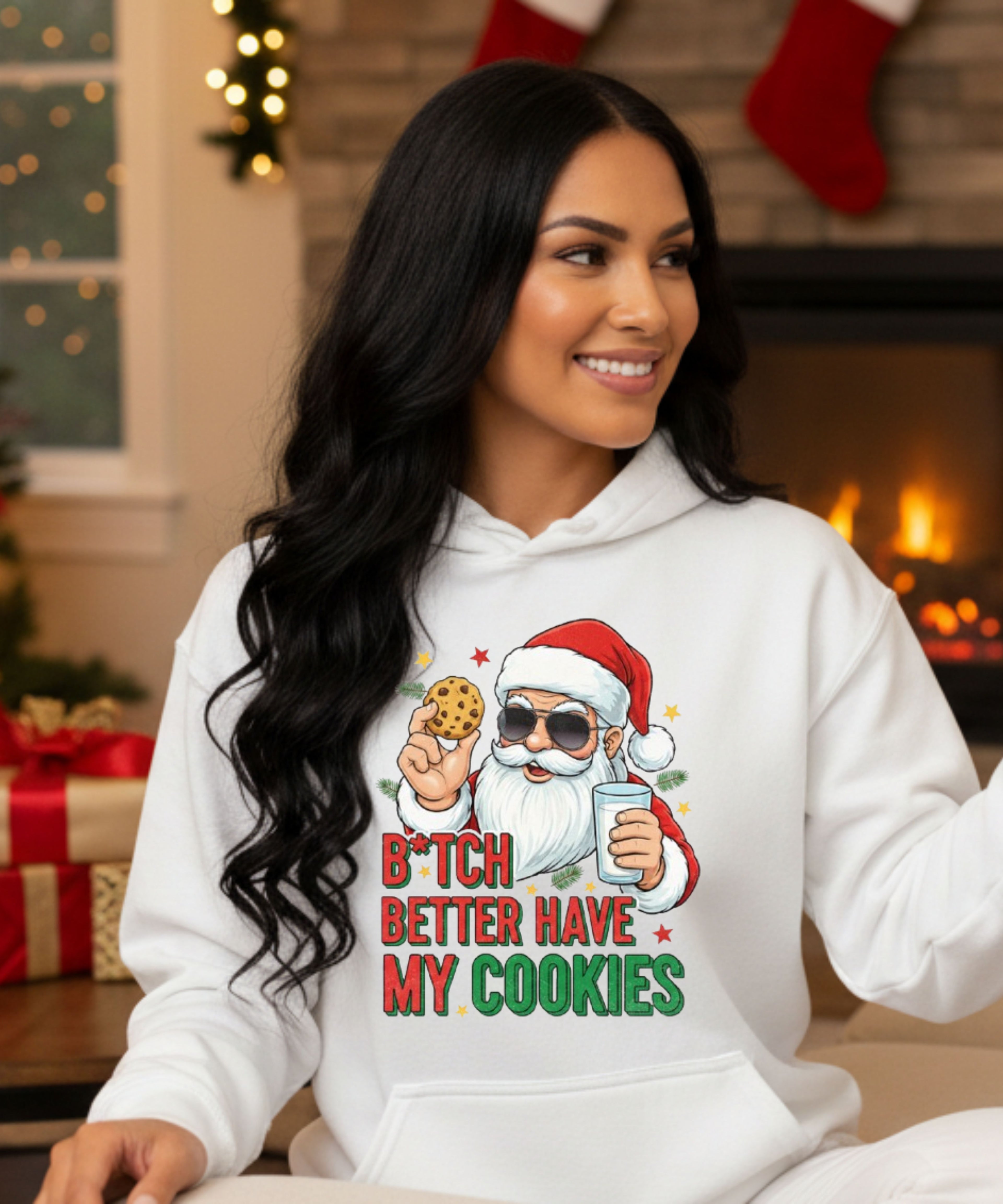 Funny Santa “B*tch Better Have My Cookies” Christmas Graphic — Unisex Hoodie