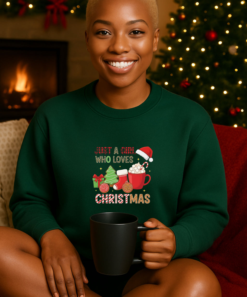 Just a Girl Who Loves Christmas Cookie & Mug Graphic — Unisex Premium Sweatshirt