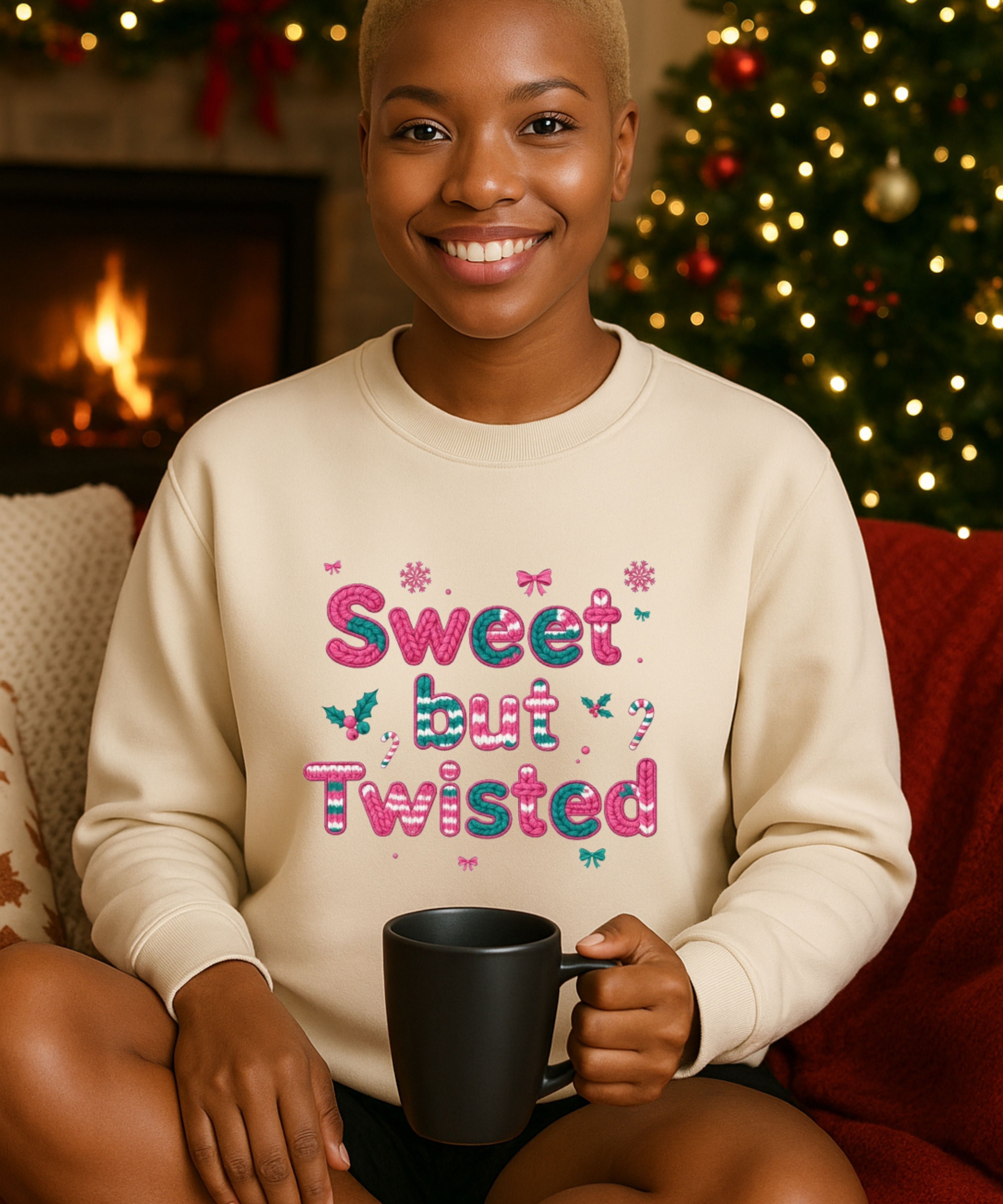 Sweet But Twisted Christmas Knitted Lettering Design — Unisex Premium Sweatshirt