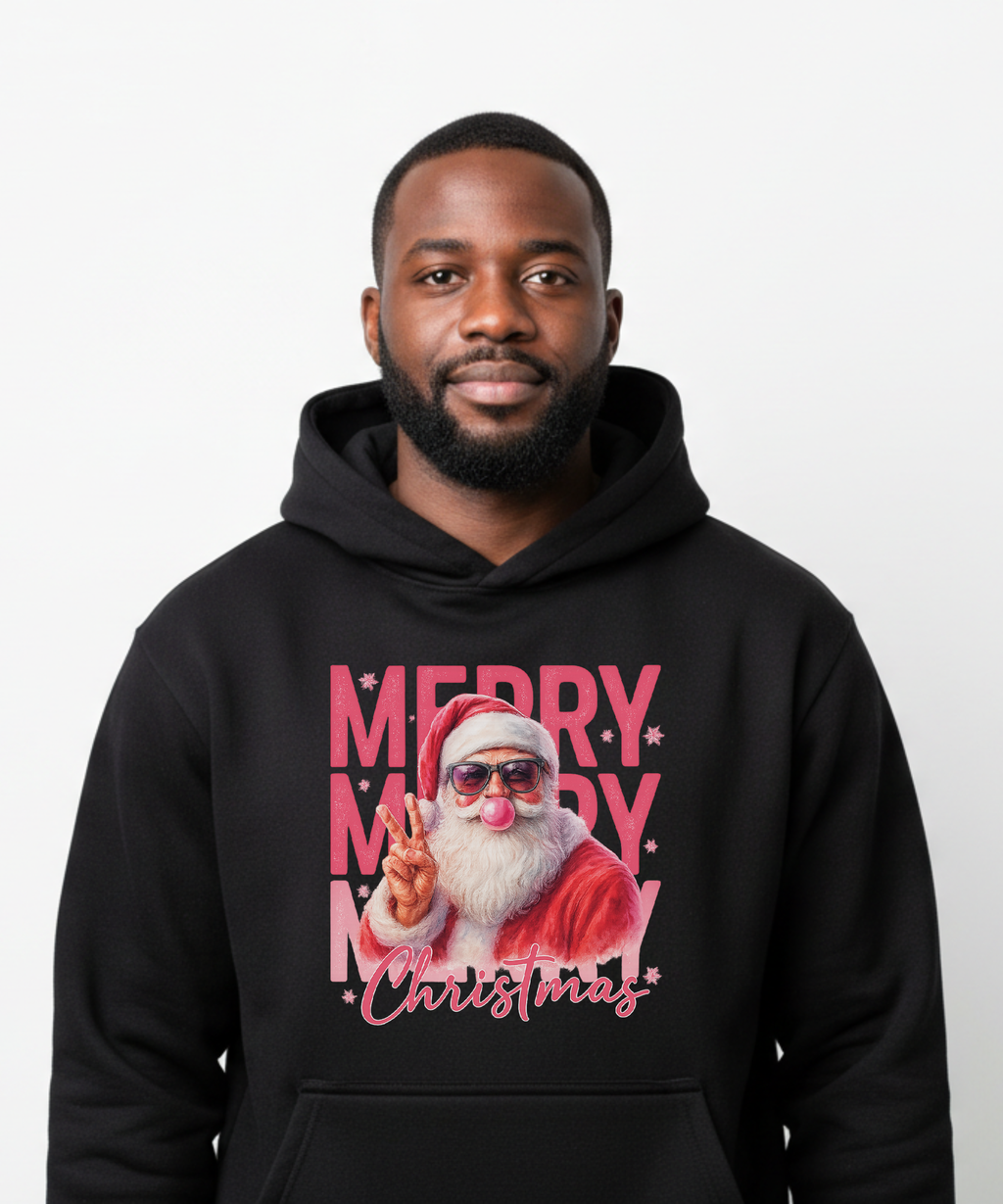 Funny Santa Blowing Gum & Doing Peace Sign – Retro Xmas Graphic Unisex Hoodie