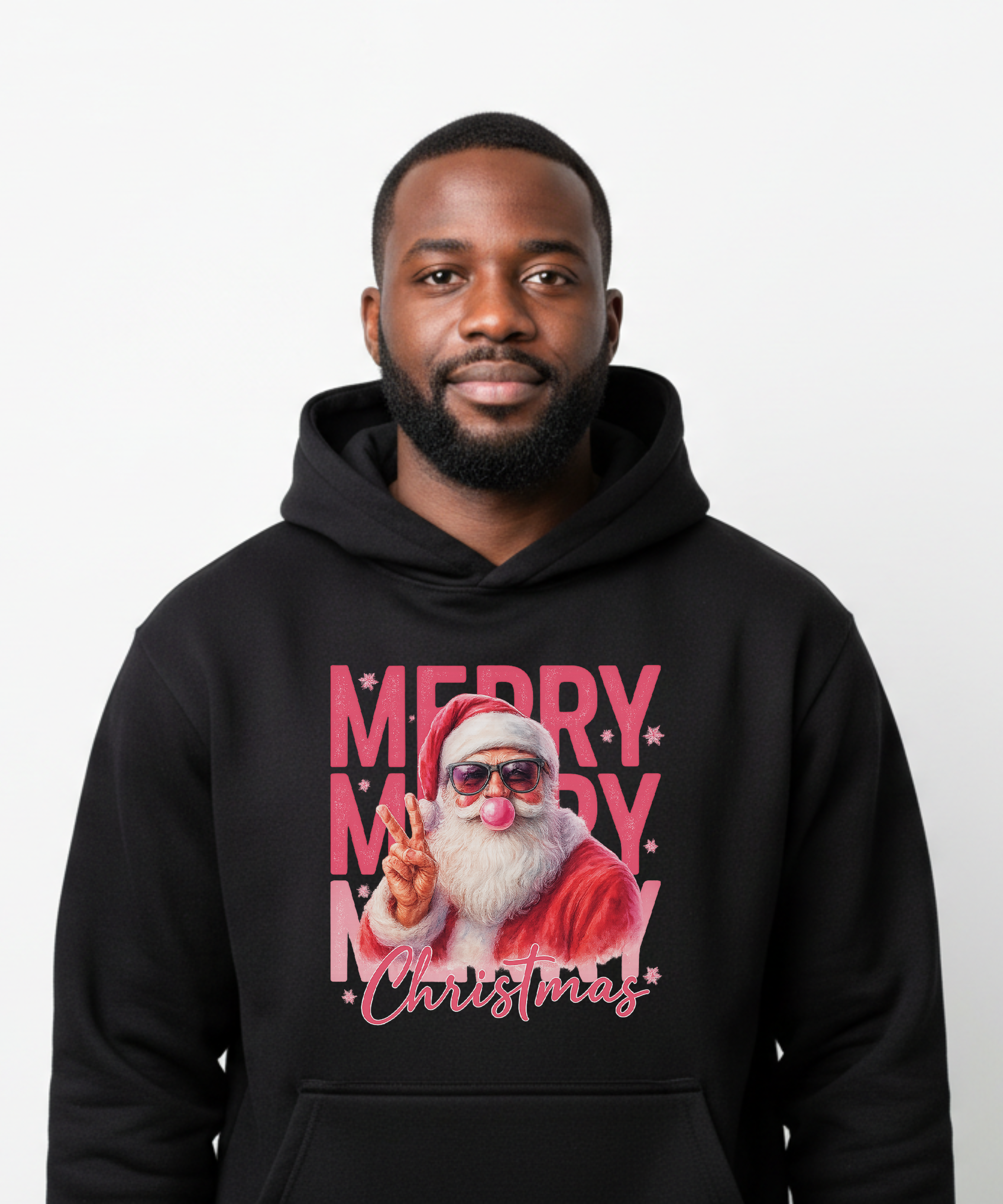 Funny Santa Blowing Gum & Doing Peace Sign – Retro Xmas Graphic Unisex Hoodie